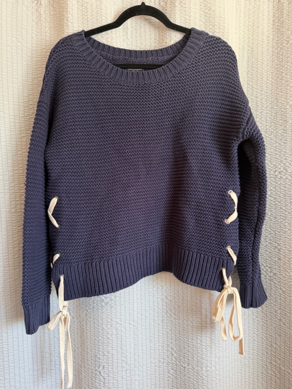 Abercrombie & Fitch Navy Crewneck Sweater with Side Lace Ties